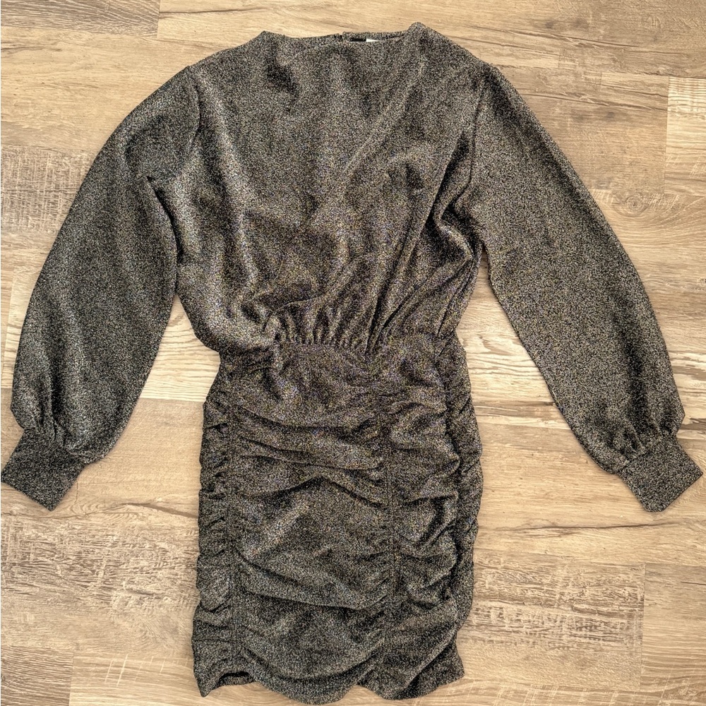 Divided Black Long Sleeve Ruched Dress